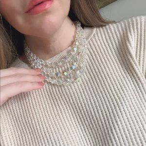 Beaded layered iridescent statement necklace